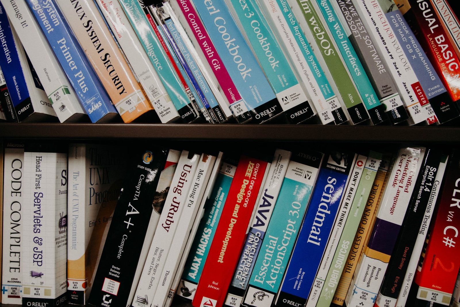 A shelf of programming books